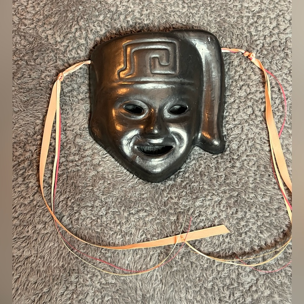 Vintage Mexican Dona Rosa Signed Black Clay Mask, Oaxaca Mexico Pottery